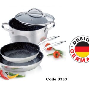 WX 12384 Stoneline professional 4pc cookware set, stainless steel / glass lid